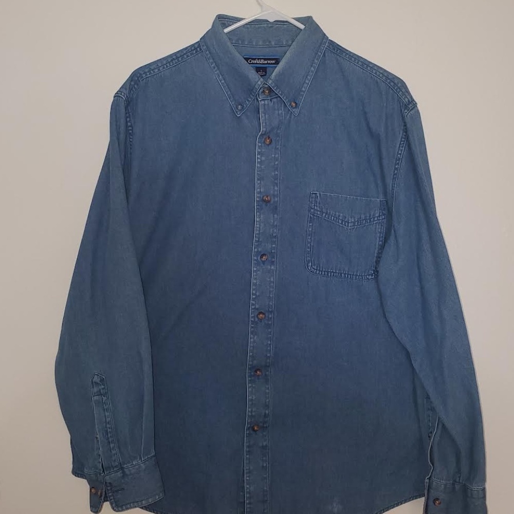 Mens Croft & Barrow Denim Oxford Long Sleeve Button Down Shirt - Picture 1 of 11